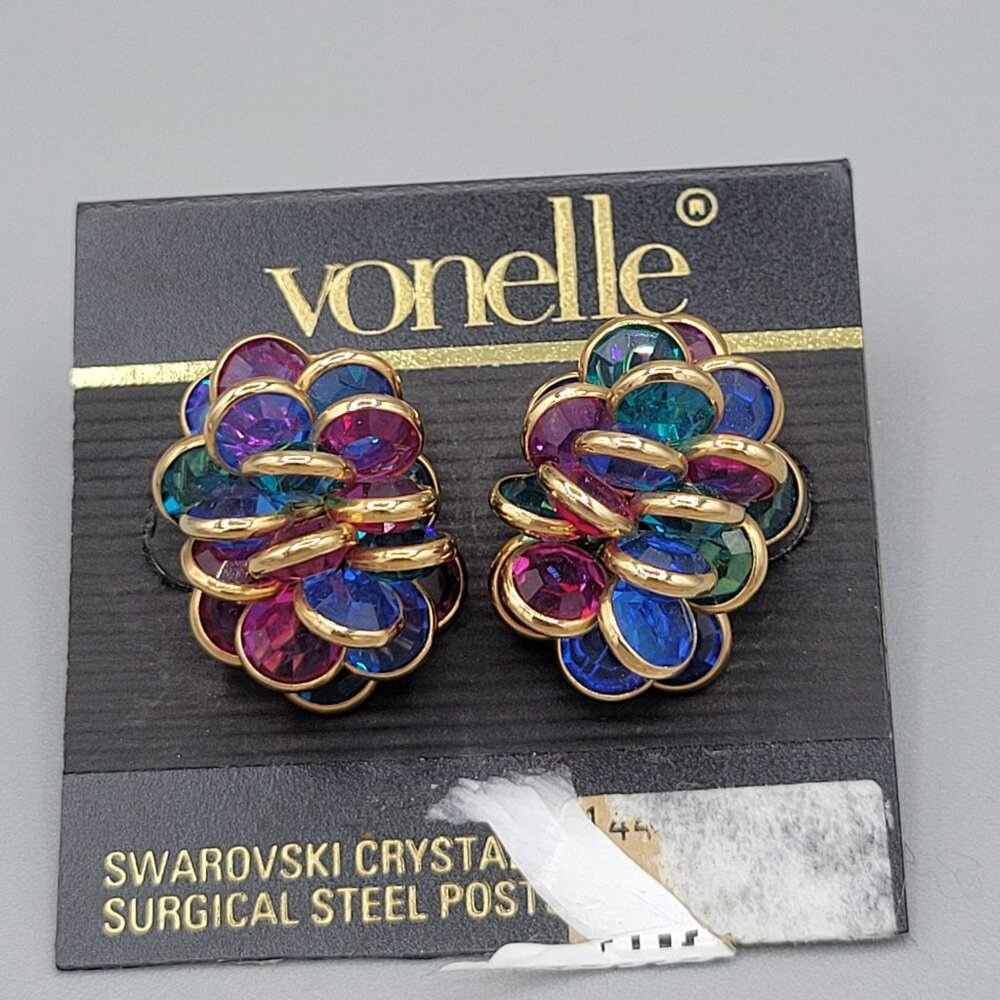 Vonelle Swarovski Crystal Flower Earrings With Surgical Steel Posts